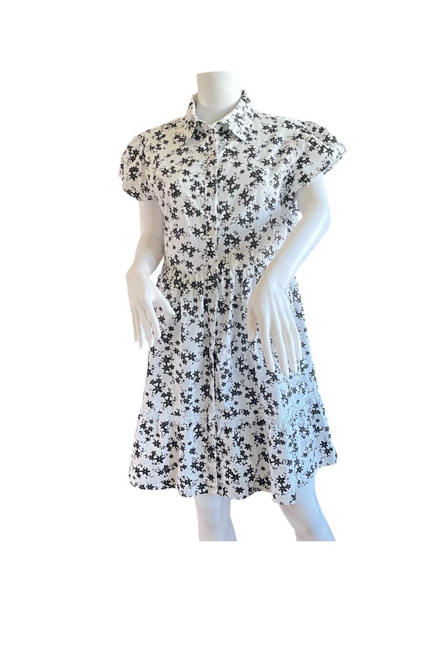 Black White Lapogee Button Down Dress Cotton Linen Large